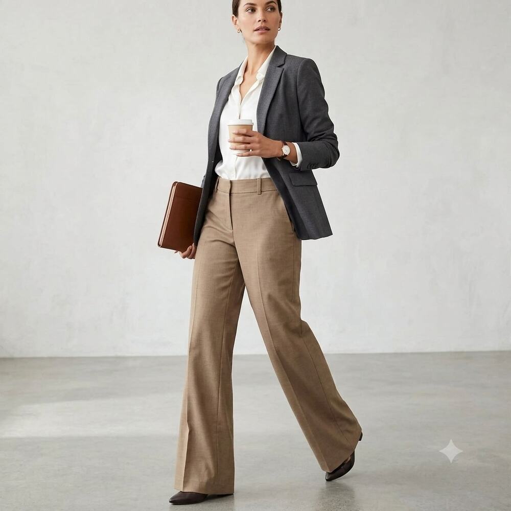 LOFT Tan Wool Blend Wide Leg Dress Pants Trouser High Rise Work Career Sz 10 NWT